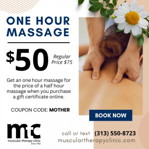 mothers day gift coupon code to save on one hour massage